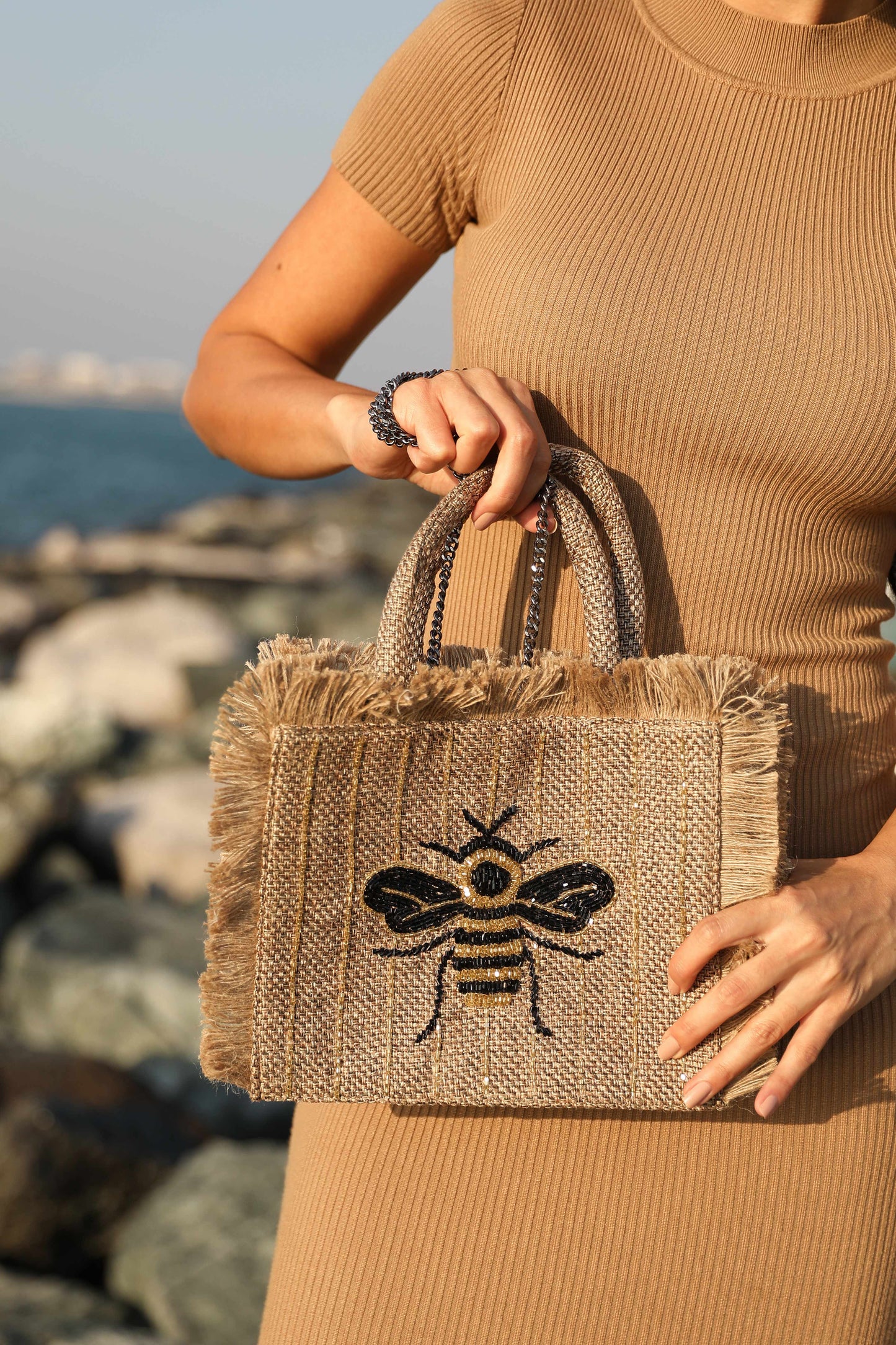 Black & gold honeybee tote