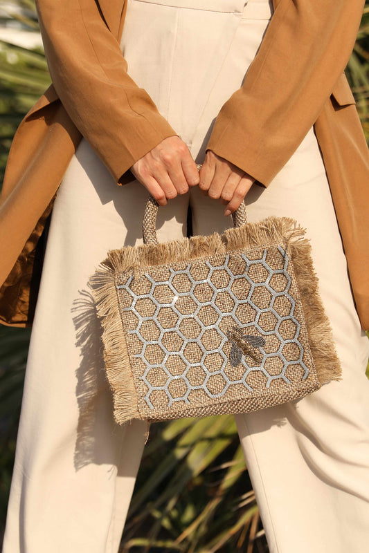 Honeycomb bee design tote