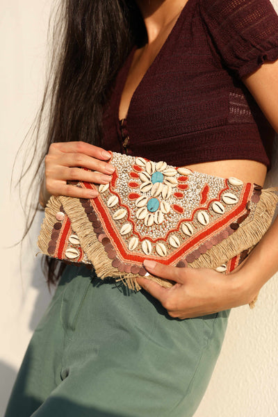 Boho shell sling clutch bag