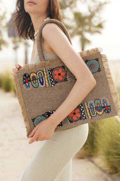 Assymytrical pattern big tote bag
