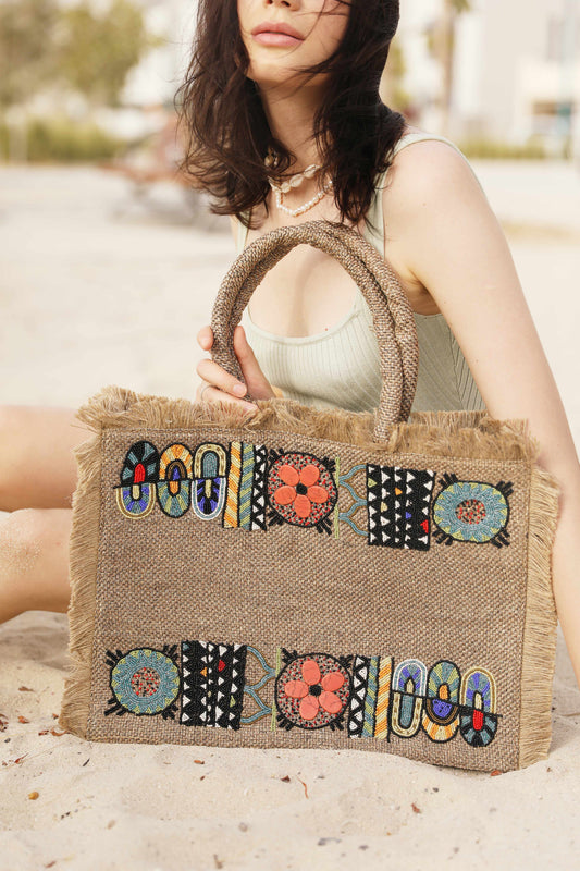 Assymytrical pattern big tote bag