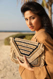 Black and gold beaded large clutch with sling