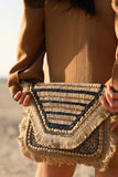Black and gold beaded large clutch with sling