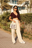 Beaded flower design tote
