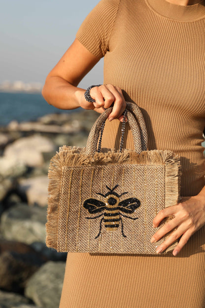 Black & gold honeybee tote