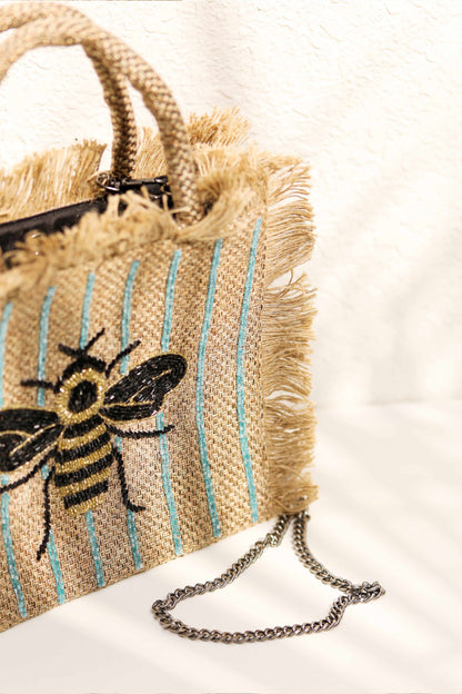 Black & gold bee with a hint of blue tote